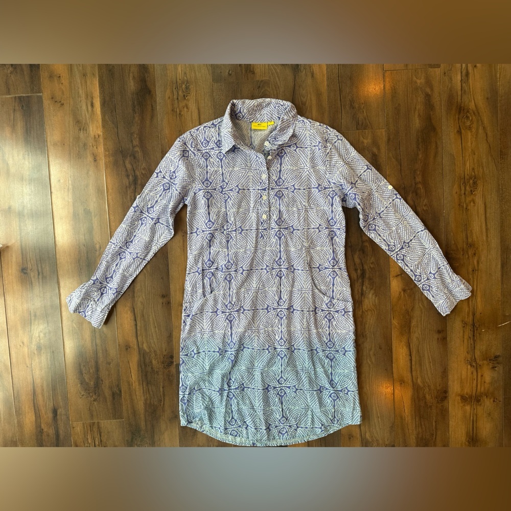 Roberta Roller Rabbit Blue Print Shirt Dress | Long Sleeve Cotton S - Picture 2 of 6